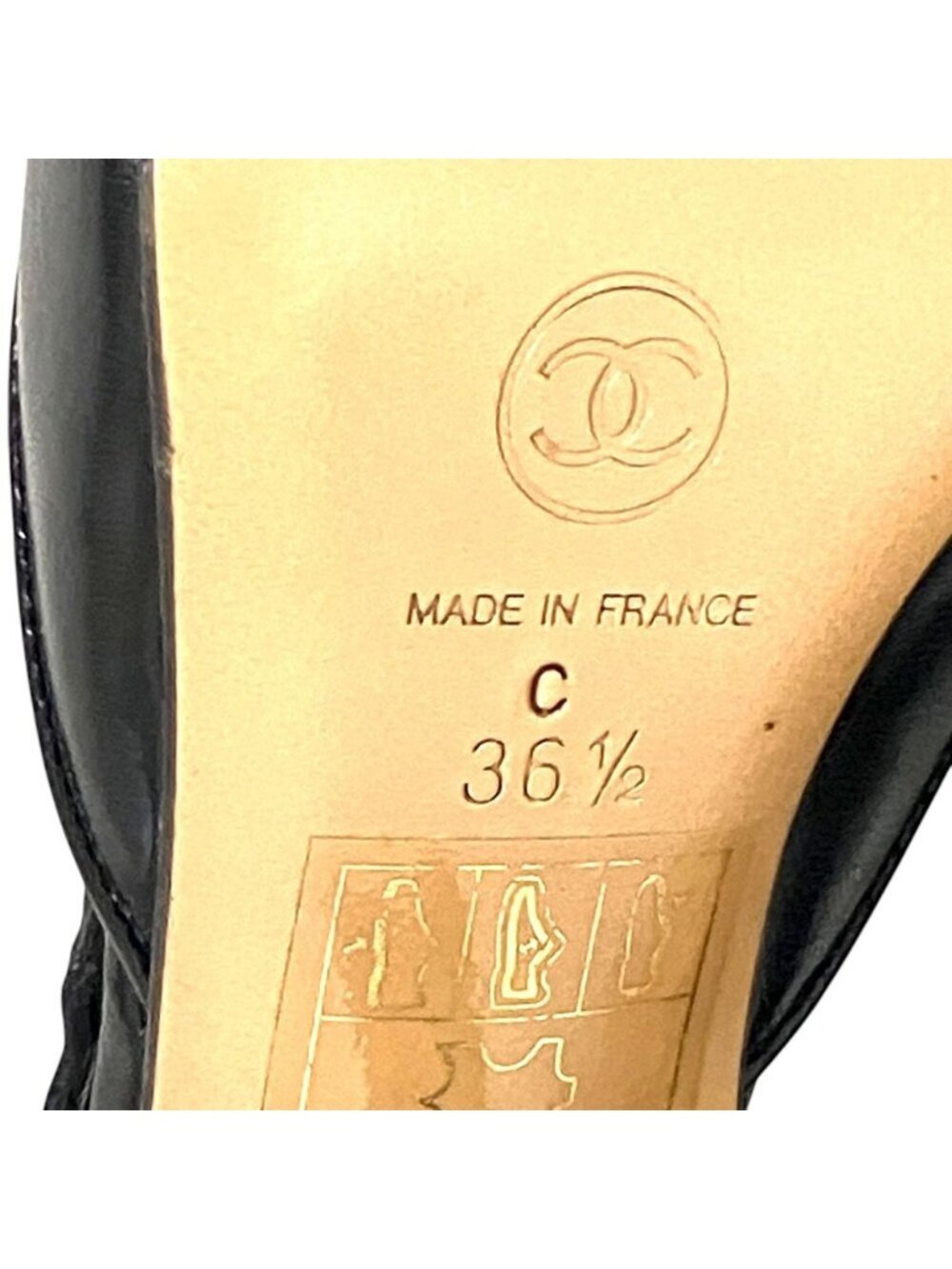 Chanel Vintage Sling Back Pointed Toe Pumps 36.5 Black Heel - Picture 9 of 10